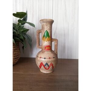 Vintage Fairway Pottery Vase with Native American Symbols Southwestern Decor